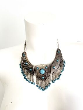 Bohemian Silver-Tone Turquoise Statement Necklace